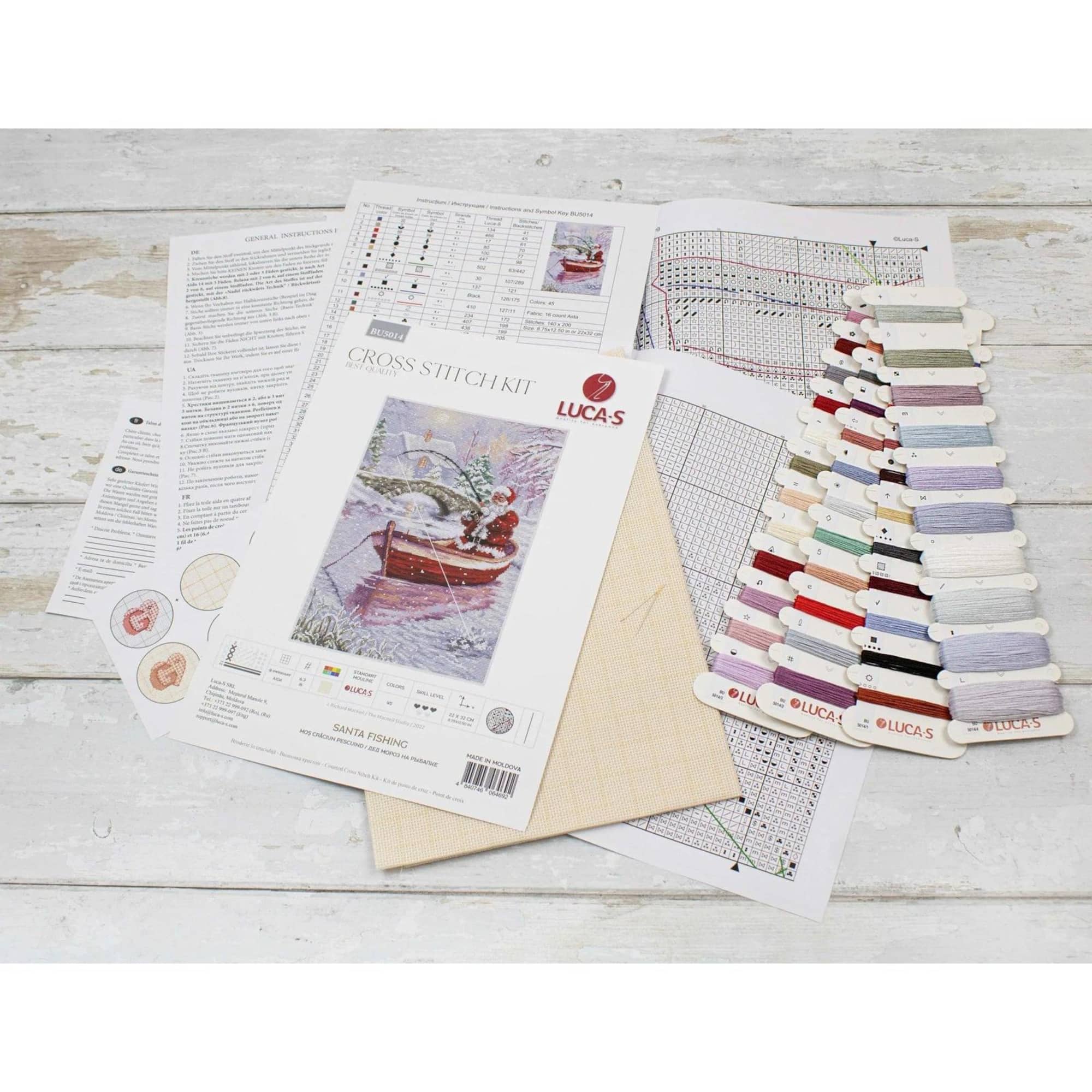 Luca-S Santa Fishing Counted Cross Stitch Kit
